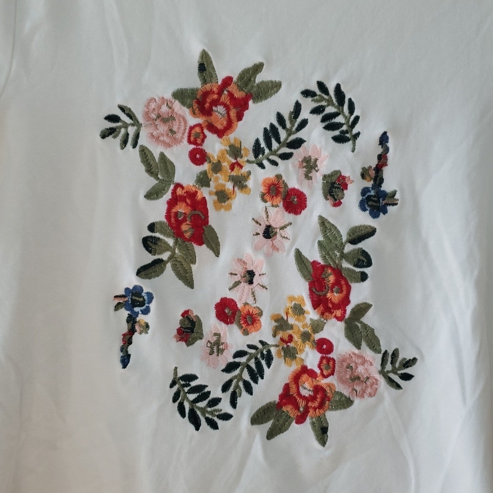 Böhme Womans White‎ Short Sleeve Embroidered Flowers Shirt Size Medium - Picture 4 of 8